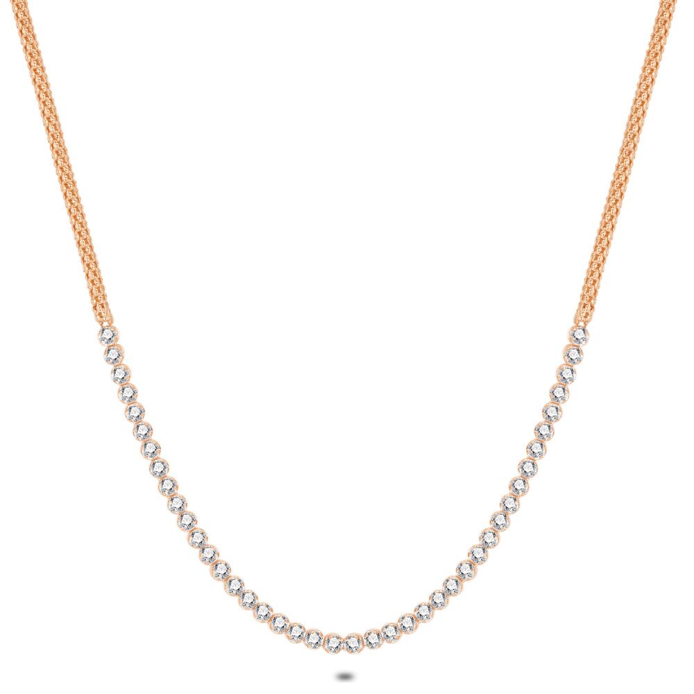 Rosé Silver Necklace, Zirconia On Snake Chain