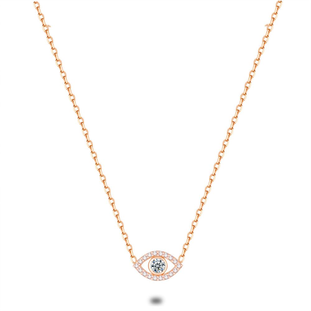 Rosé Silver Necklace, Eye, White Zirconia