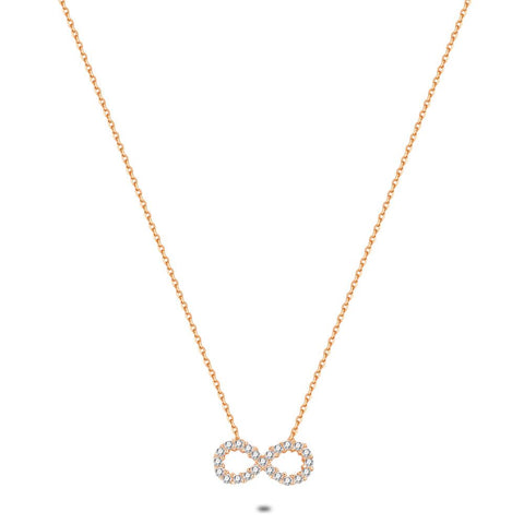 Rosé Silver Necklace, Infinity, Zirconia, 14 Mm