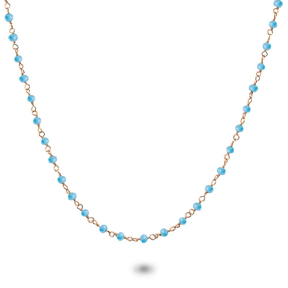 Rosé Silver Necklace, Light Blue Stones