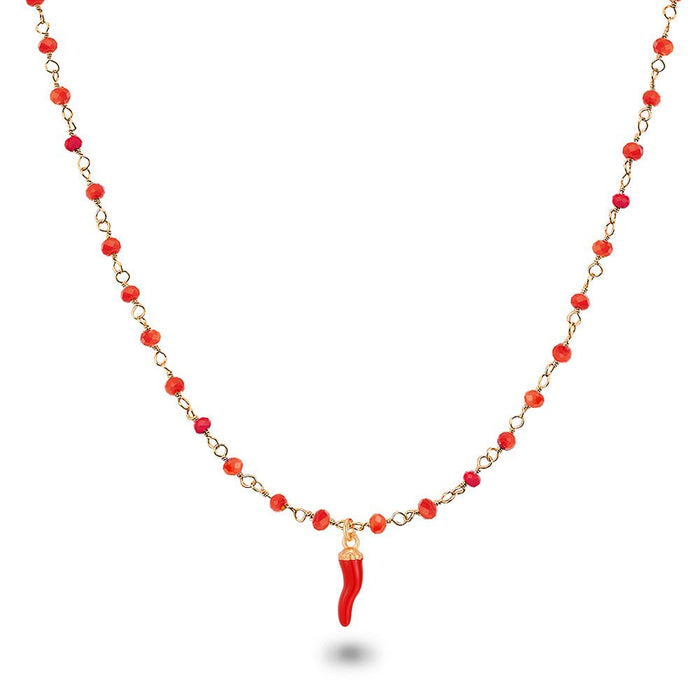 Rosé Silver Necklace, Red Chili, Red Stones