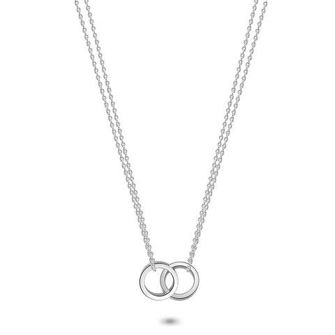 Stainless Steel Necklace, 2 Hoops Between 2 Chains