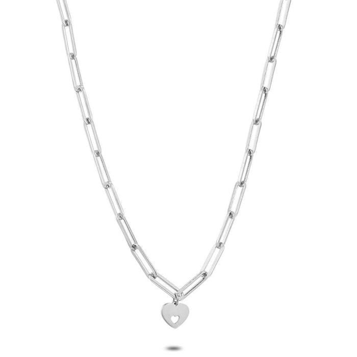 Stainless Steel Necklace, Oval Links, Heart