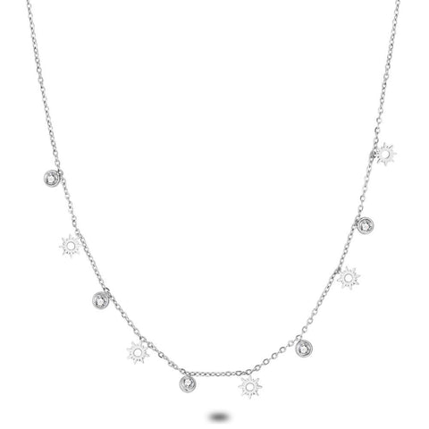 Stainless Steel Necklace, Zirconia And Sun