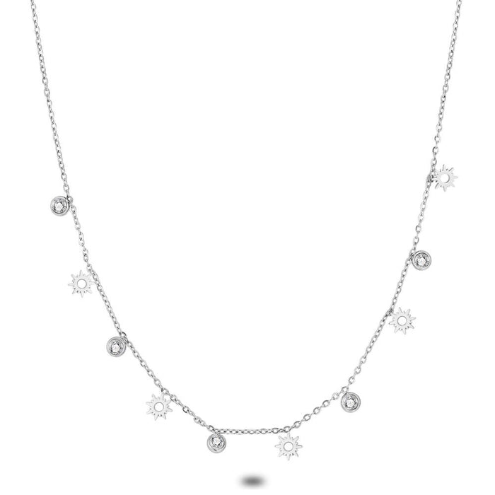 Stainless Steel Necklace, Zirconia And Sun
