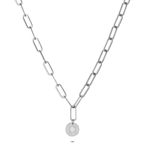 Stainless Steel Necklace, Oval Links, Sun