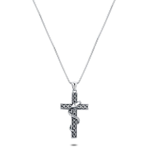 Stainless Steel Necklace, Cross+Snake