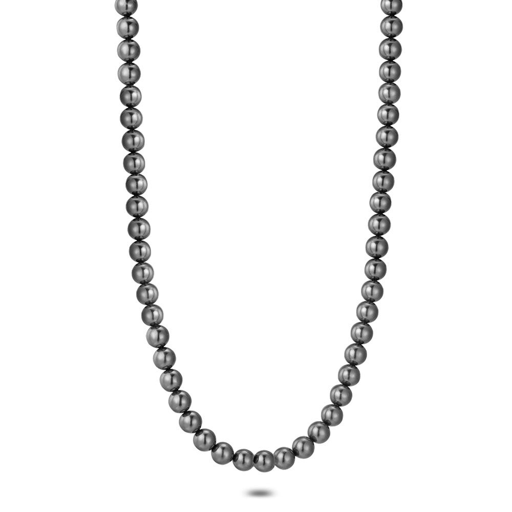 Silver Necklace, Grey Pearls, 6 Mm