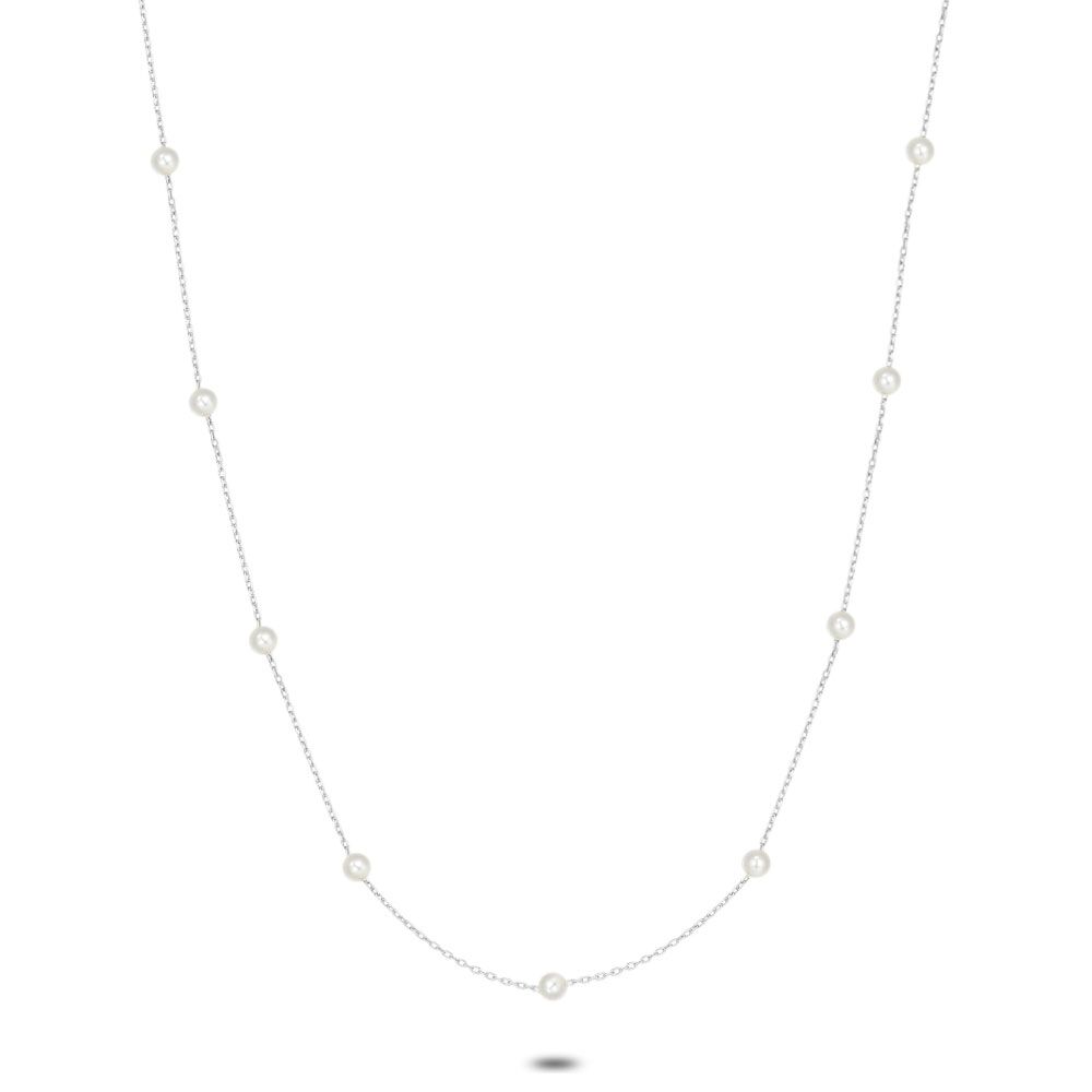 Silver Necklace, 10 Small Pearls