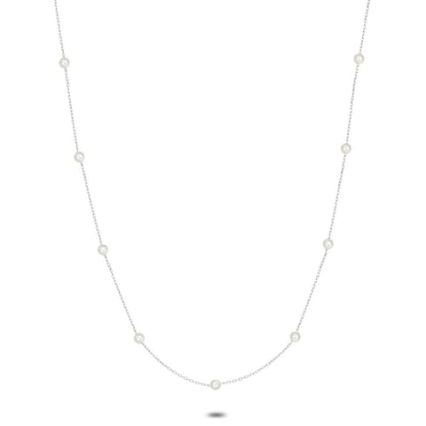 Silver Necklace, 10 Small Pearls