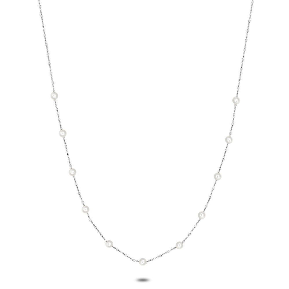 Silver Necklace, 11 Small Pearls