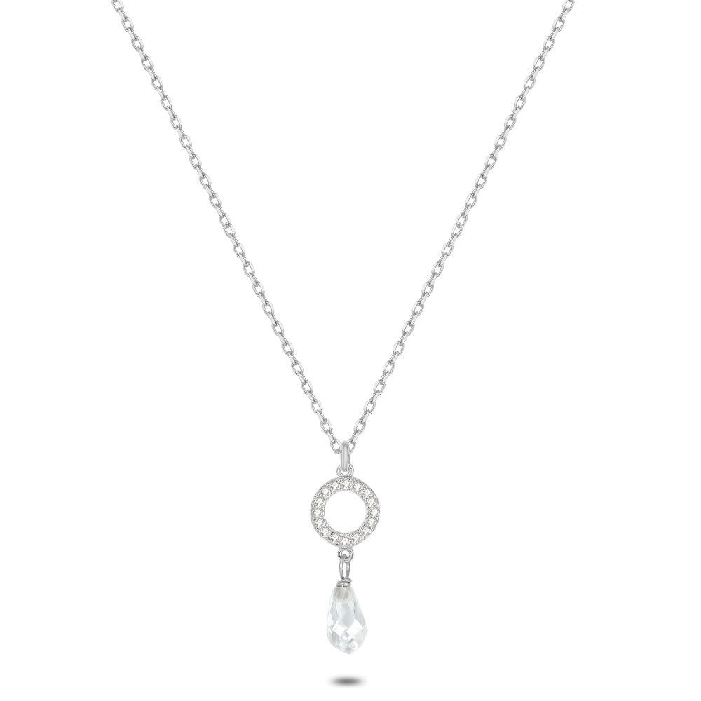 Silver Necklace, Circle With Zirconia, Crystal
