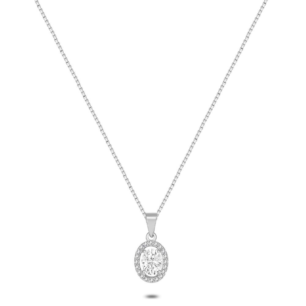 Silver Necklace, Oval Zirconia, Mini Zirconia