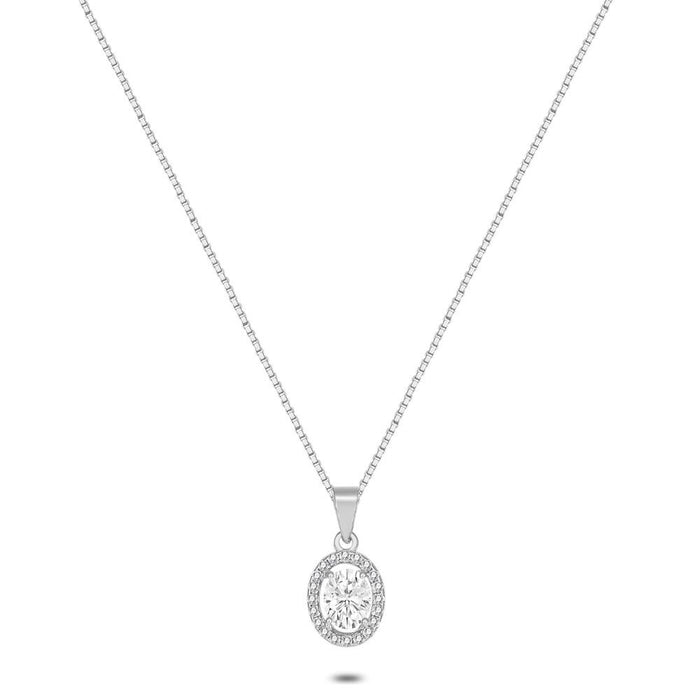 Silver Necklace, Oval Zirconia, Mini Zirconia