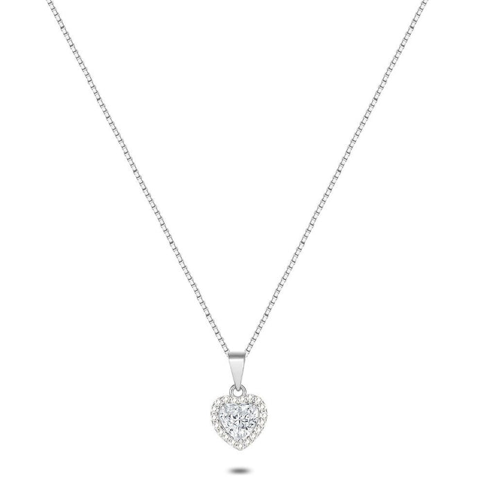 Silver Necklace, Heart, Small Zirconia