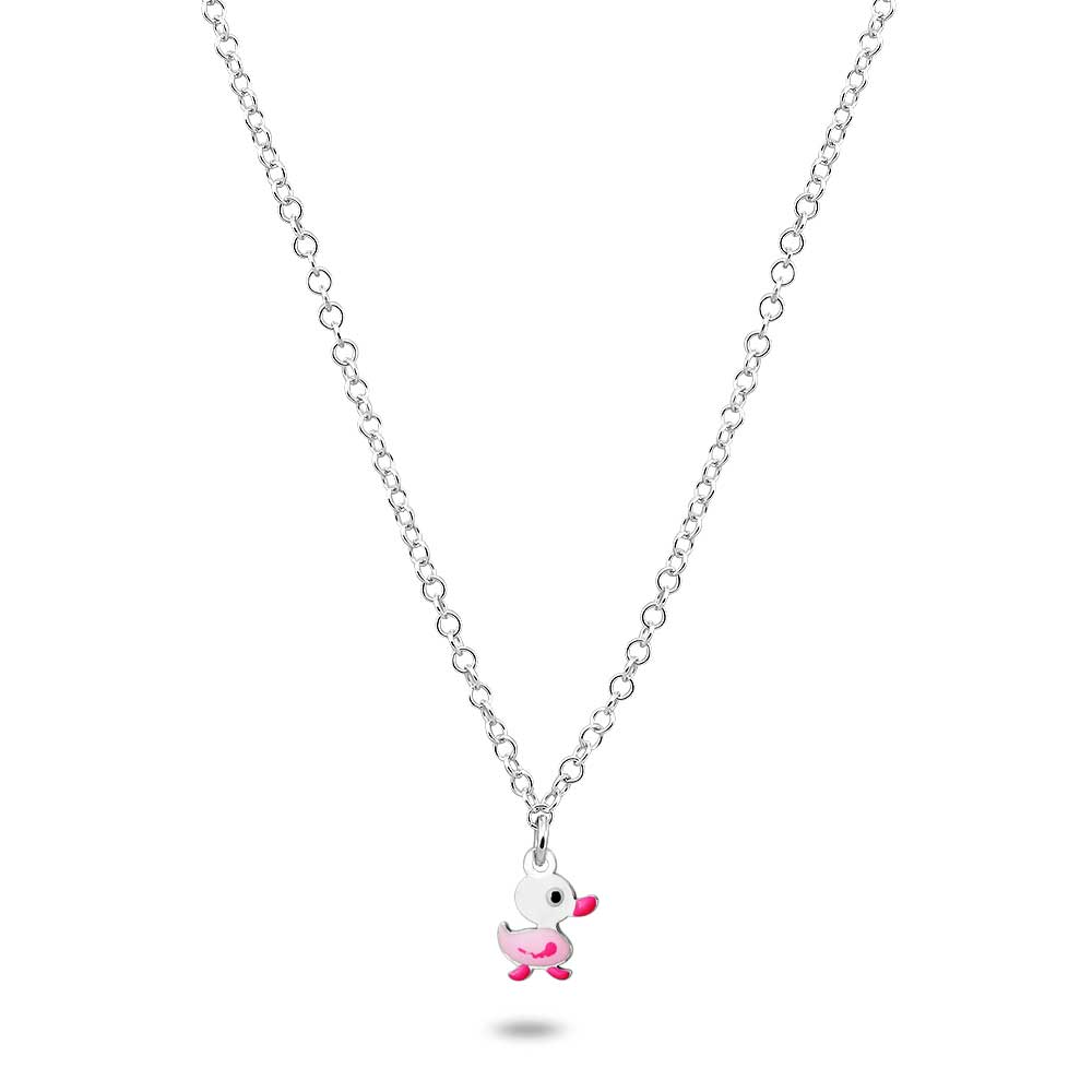 Silver Necklace, Pink Duck Pendant