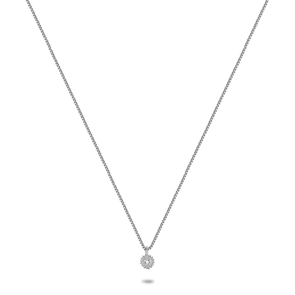 Silver Necklace, Small Daisy, Zirconia