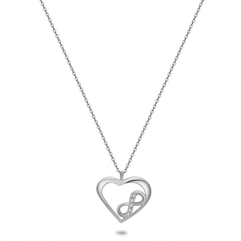 Silver Necklace, Heart With Infinity Sign, Zirconia