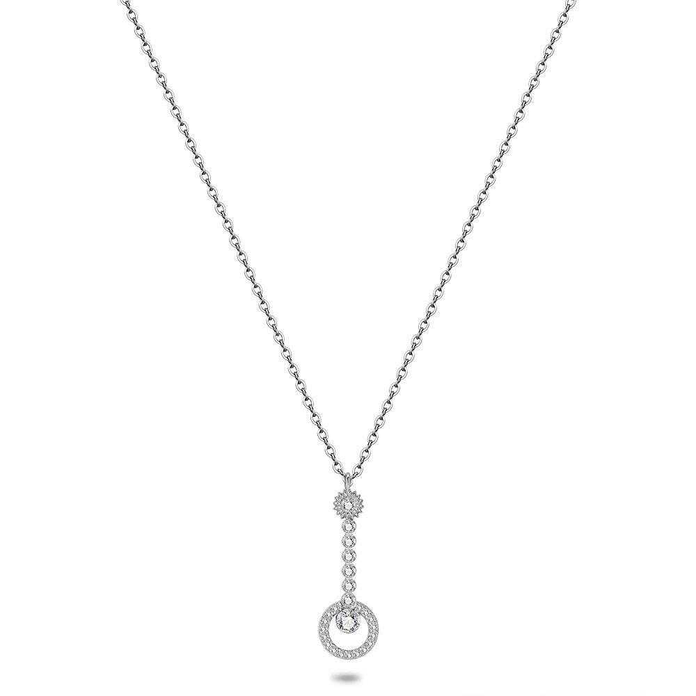 Silver Necklace, Circle With Zirconia