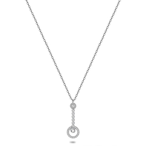 Silver Necklace, Circle With Zirconia