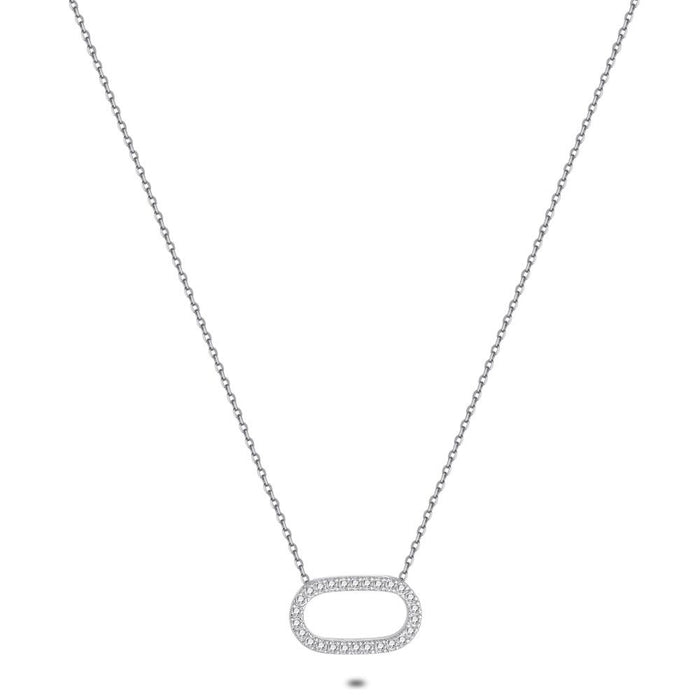 Silver Necklace, Open Oval With Zirconia