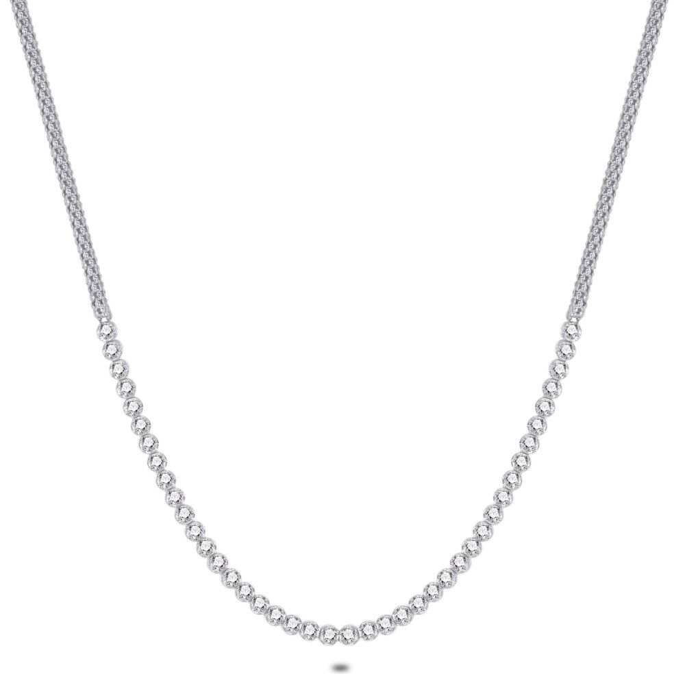 Silver Necklace, Zirconia On Snake Chain