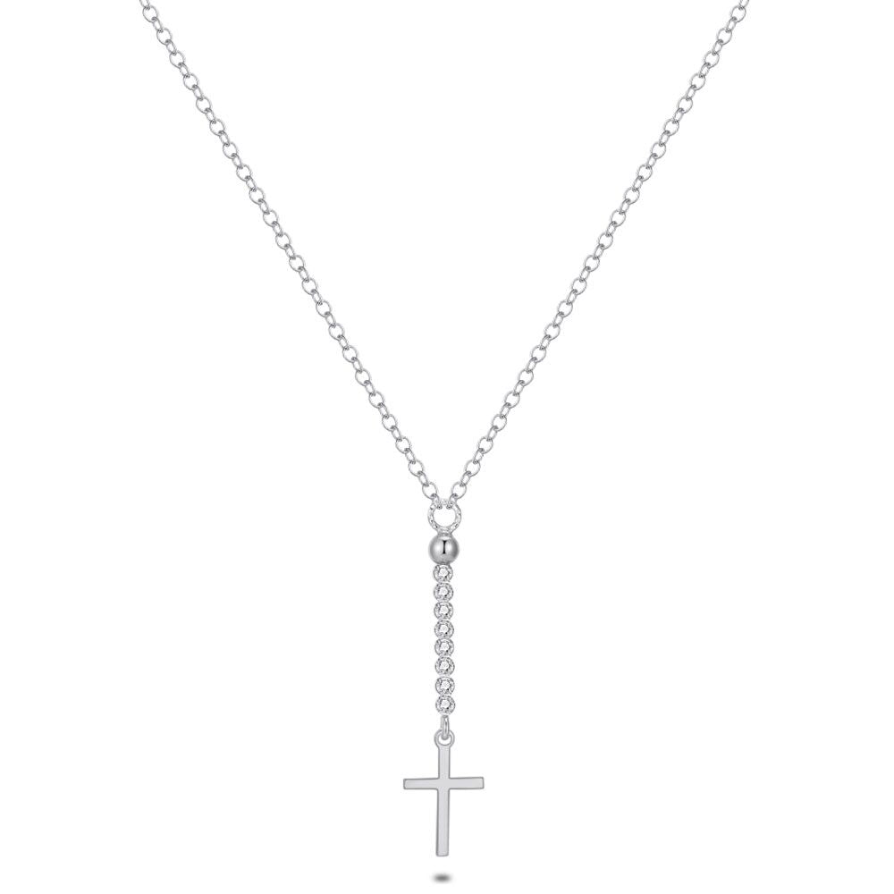 Silver Necklace, Cross, Dangling Zirconia