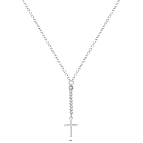 Silver Necklace, Cross, Dangling Zirconia