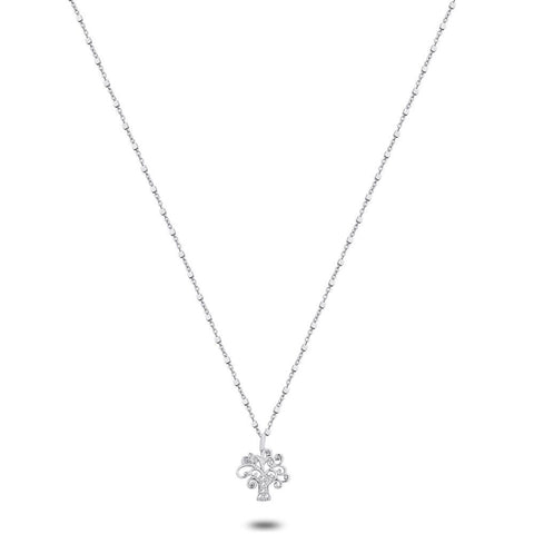 Silver Necklace, Dot Chain, Tree, Zirconia