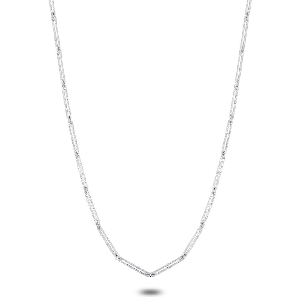Silver Necklace, Open Ovals, Chiseled