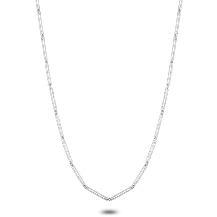 Silver Necklace, Open Ovals, Chiseled