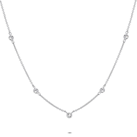 Silver Necklace, 5 Zirconia.