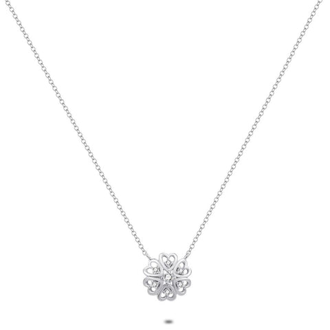 Silver Necklace, Flower, Zirconia
