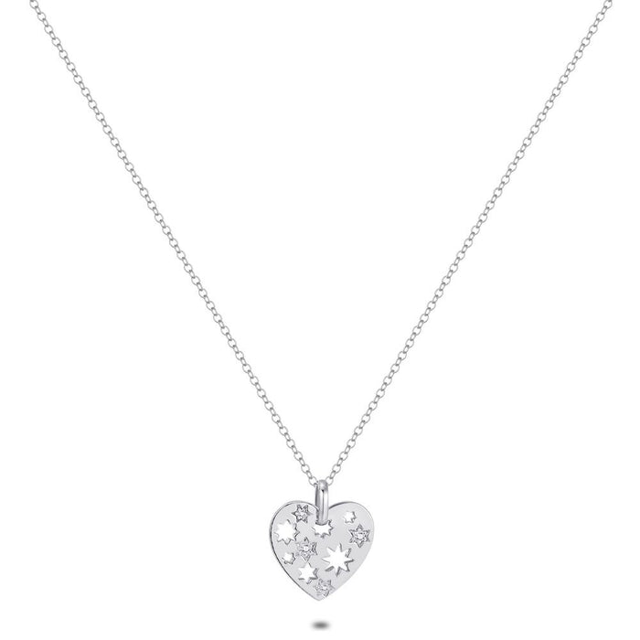 18Ct Gold Plated Silver Necklace, Heart With Little Stars, Zirconia