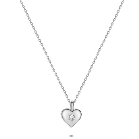 Silver Necklace, Mini Heart, Zirconia