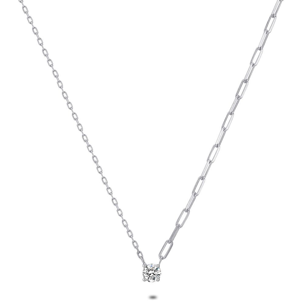 Silver Necklace, Small/Big Forcat Links, 1 Zirconia