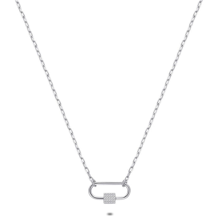 Silver Necklace, Open Oval, Zirconia