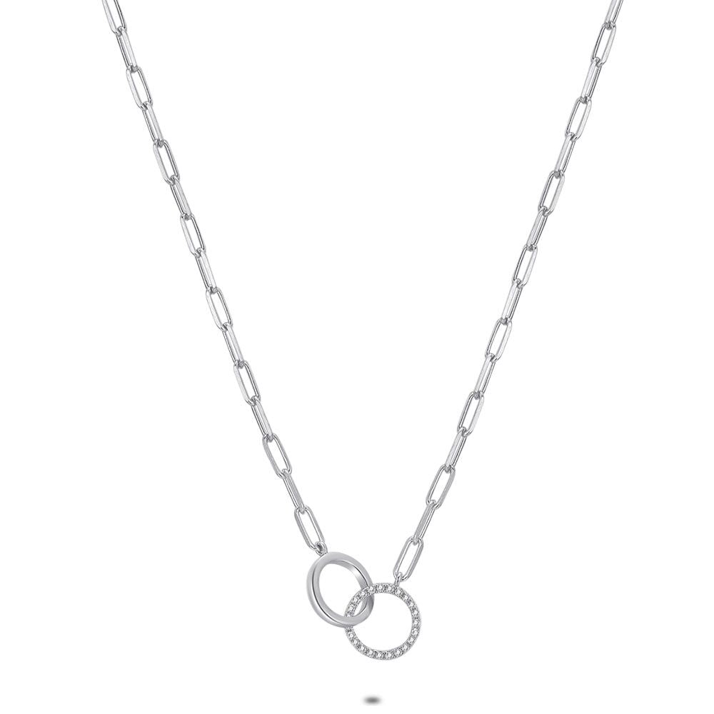 Silver Necklace, 2 Circles, 1 Zirconia
