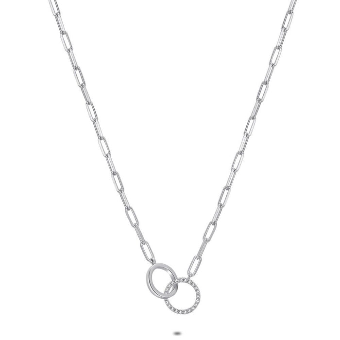 Silver Necklace, 2 Circles, 1 Zirconia