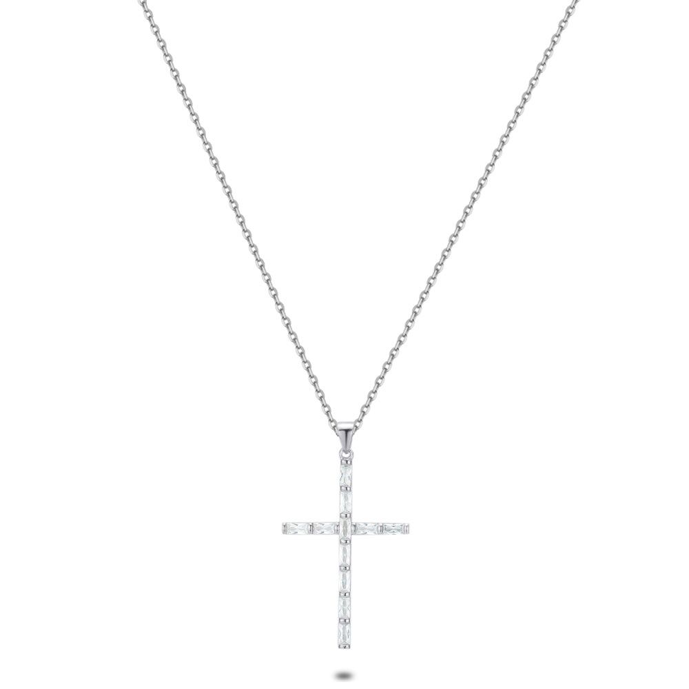 Silver Necklace, Cross, Zirconia