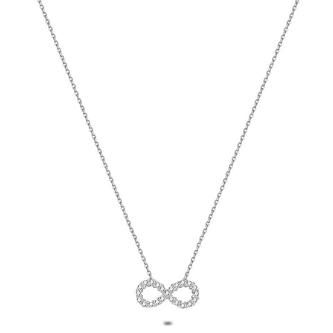 Silver Necklace, Infinity, Zirconia, 14 Mm
