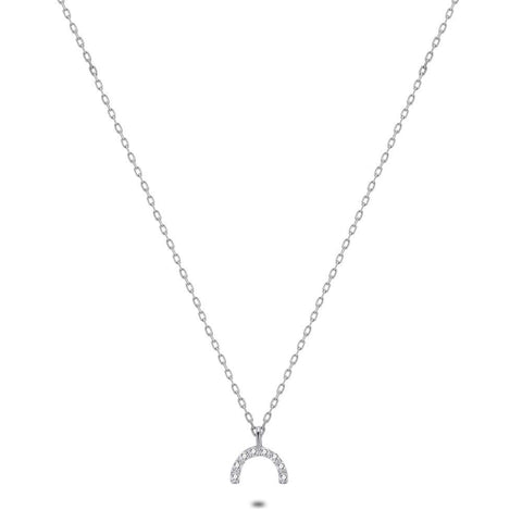 Silver Necklace, Half Circle With Zirconia
