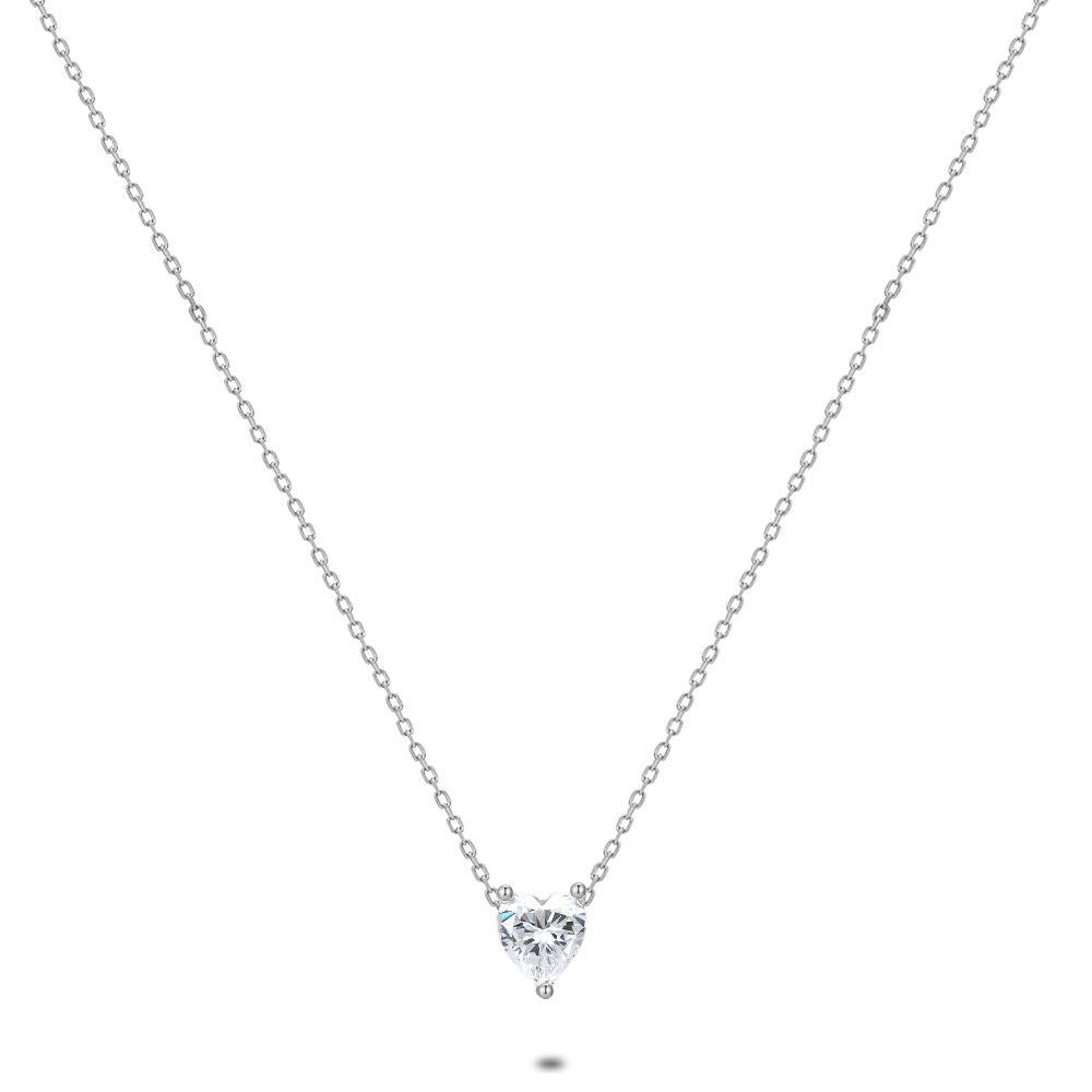 Silver Necklace, Heart, Zirconia,5 Mm