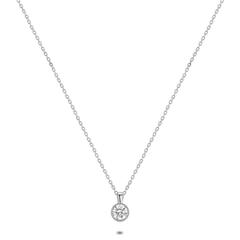 Silver Necklace, 1 Zirconia, 3 Mm
