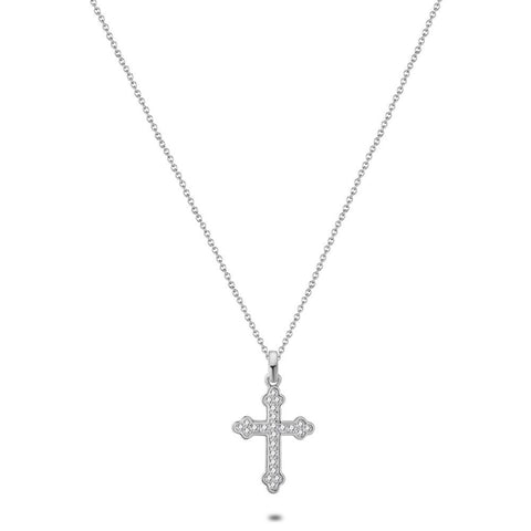 Silver Necklace, Cross With Zirconia