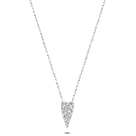 Silver Necklace, Heart, Zirconia