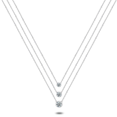 Silver Necklace, 3 Necklaces, 3 Zirconia