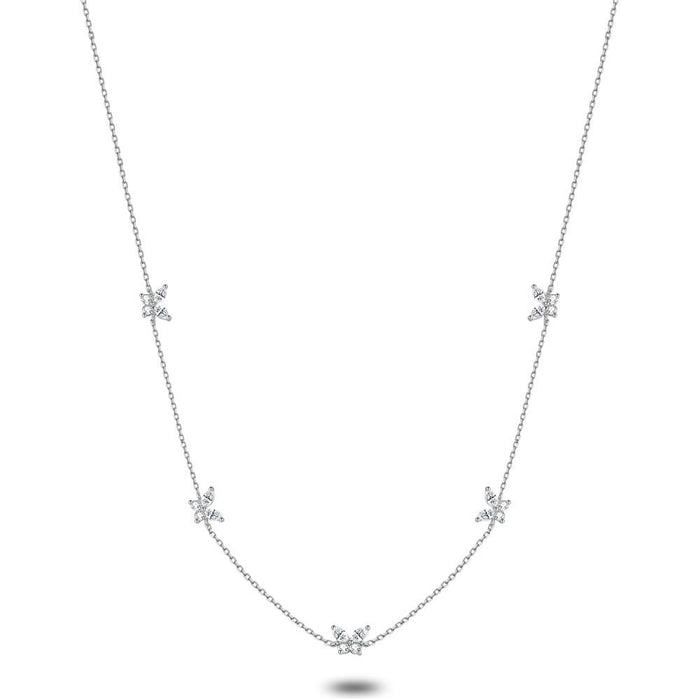 Silver Necklace, 5 Butterflies, Zirconia