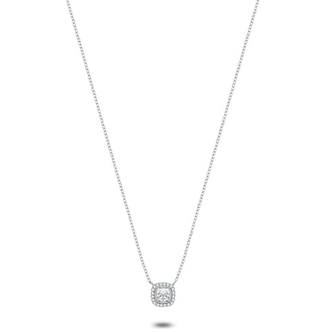 Silver Necklace, Square Zirconia