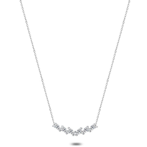 Silver Necklace, 6 Zirconia, Ellips